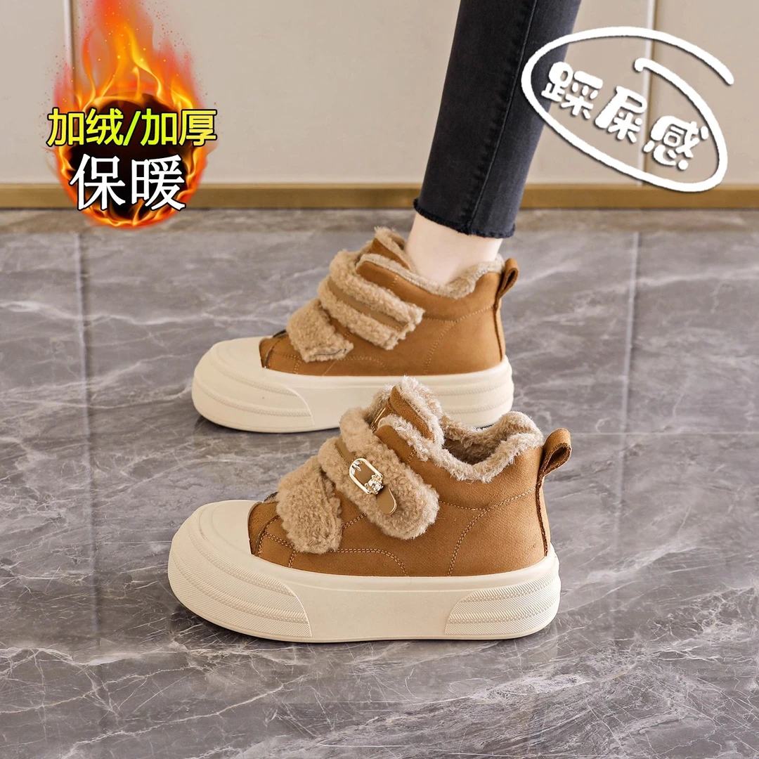 厚底加绒勃肯鞋女冬季2025新款34码羊羔绒大棉鞋保暖百搭雪地靴子