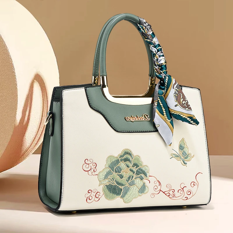 女包国风刺绣妈妈新款大容量大气单肩手提包女母亲节包包