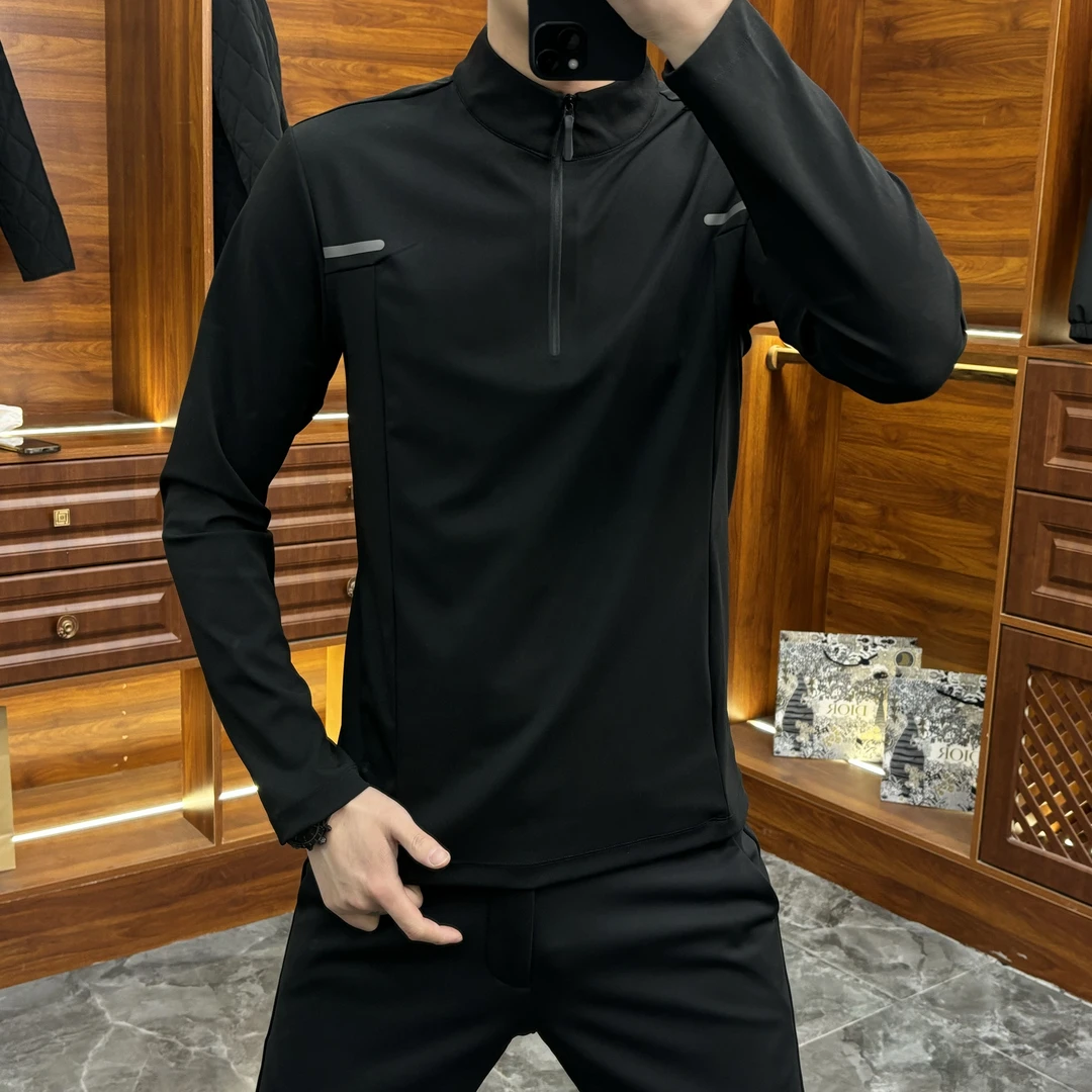 33665秋季新款2025纯色立领拉链男士百搭修身商务休闲卫衣小衫