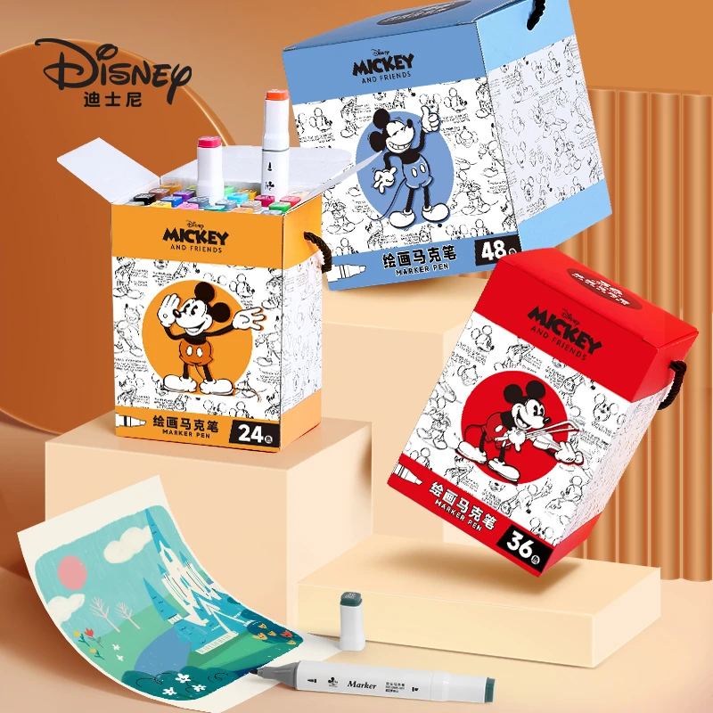迪士尼马克笔油性速干小学生美术双头水彩绘画笔儿童无毒专用套装