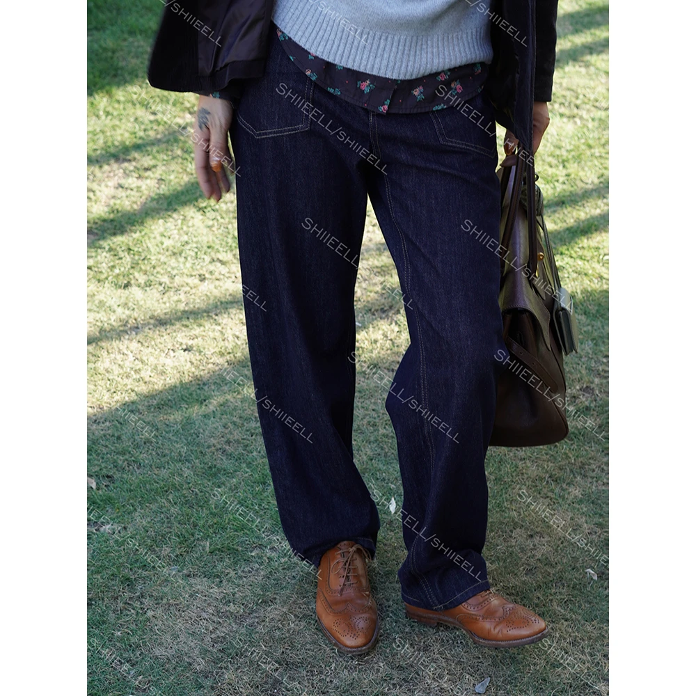 SHIIEELL【理想牛仔】极简风棉质复古蓝大口袋小直筒牛仔裤ZC212