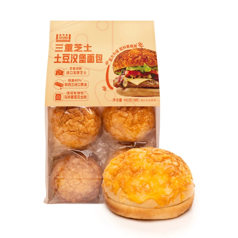 曼可顿 三重芝士士豆汉堡面包480g 8枚