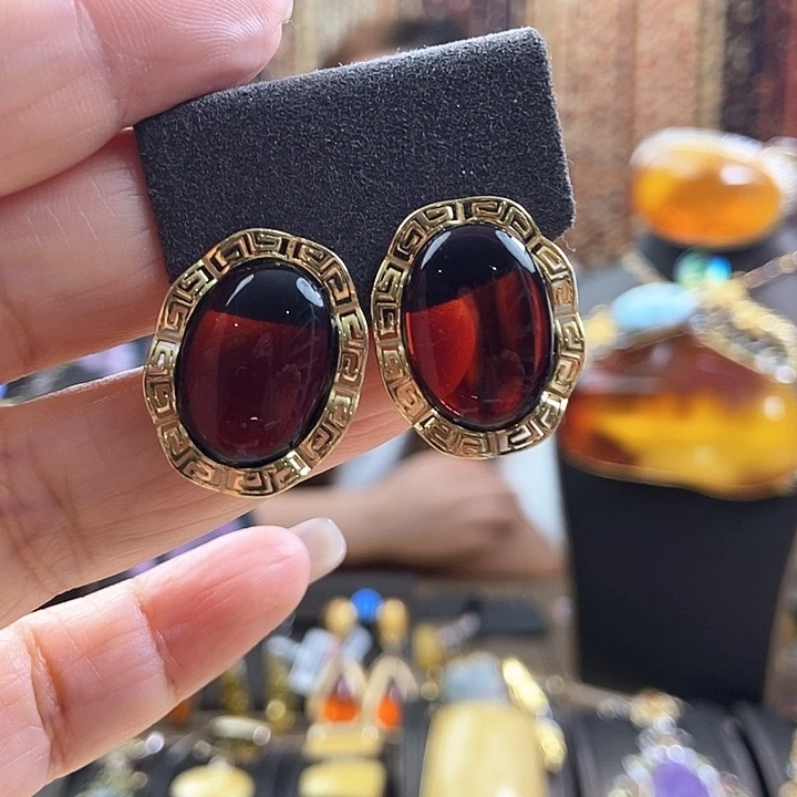 琥珀银S925镶嵌耳饰耳环