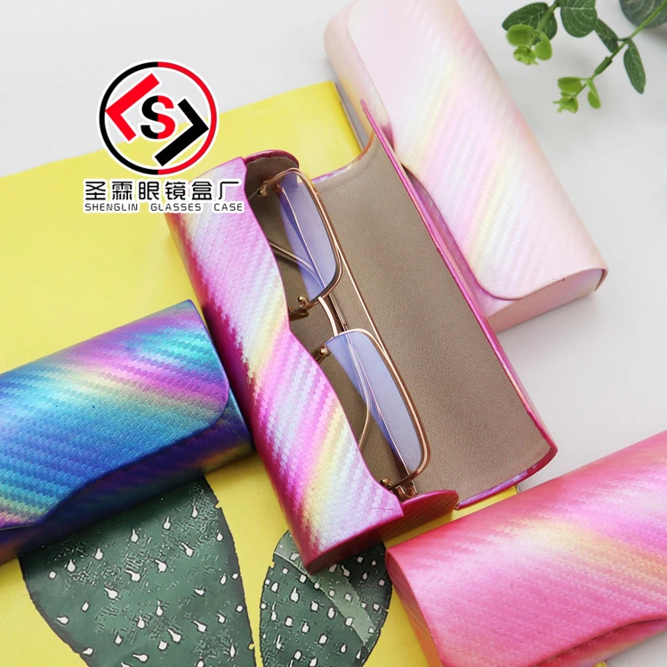 反光渐变格小领手工眼镜盒便携女学生车载磁石近视盒厂家印logo