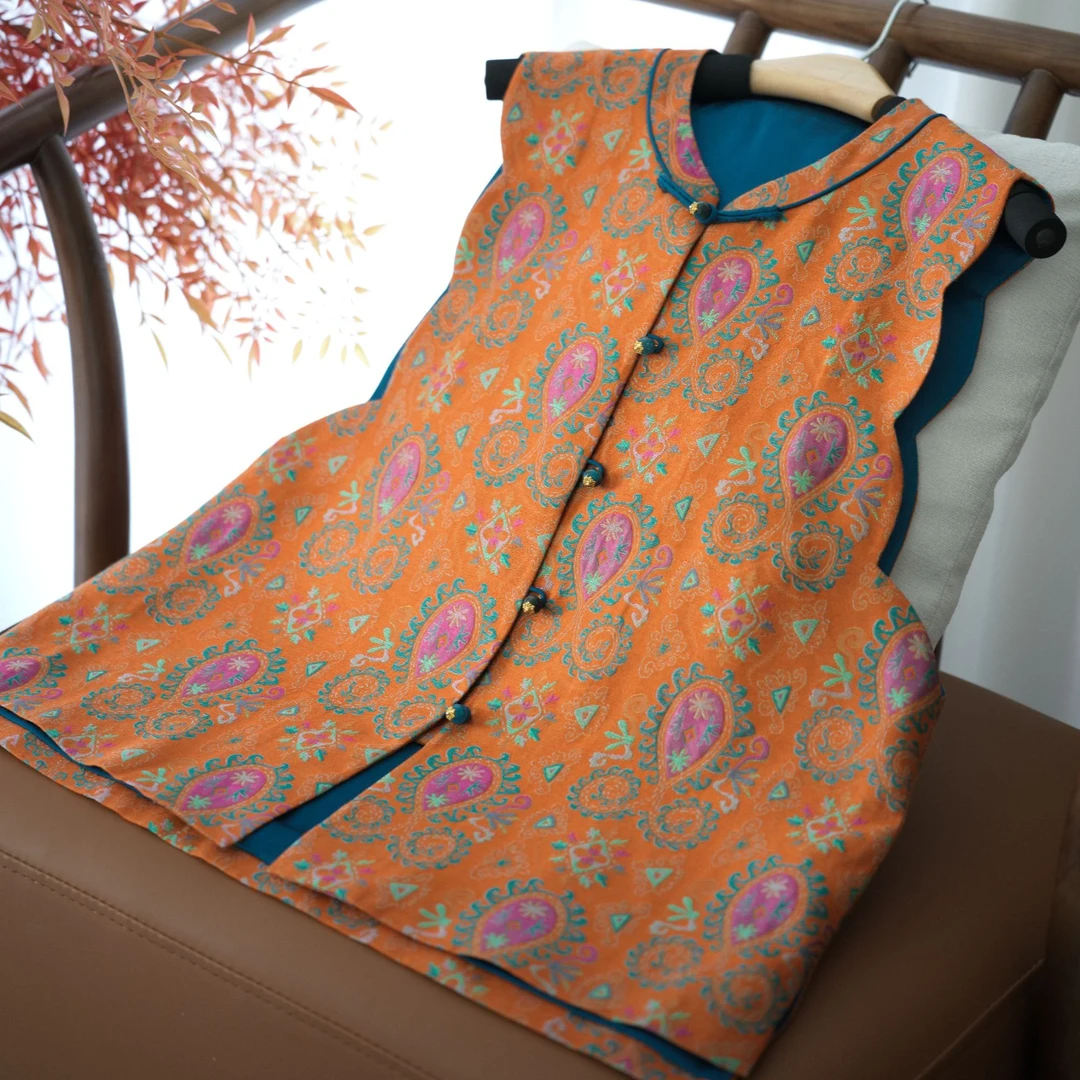 『秋野』新中式桑蚕丝丝毛国风宽松气质马甲DHWQ6057