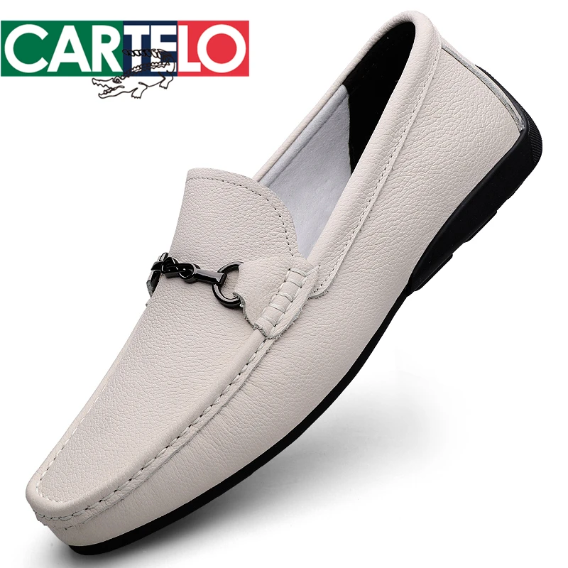 CARTELO/卡帝乐鳄鱼白色豆豆鞋男真皮透气乐福鞋驾车鞋百搭休闲鞋