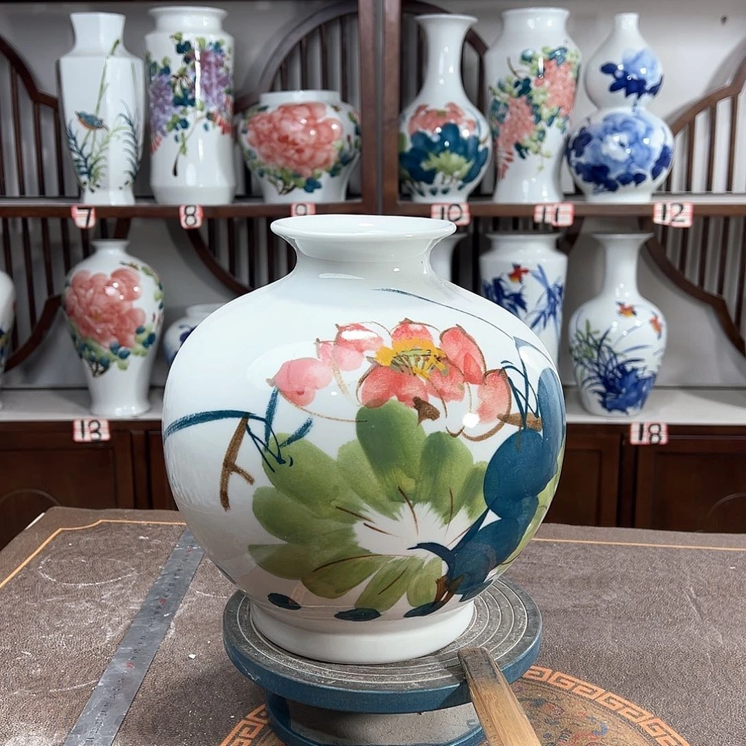 摆件景德镇陶瓷石荷花花