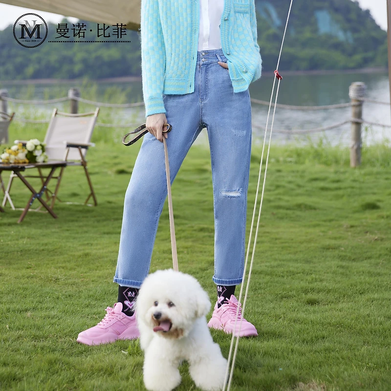 【老板娘夏天】明星系列破洞牛仔裤MEQK113186