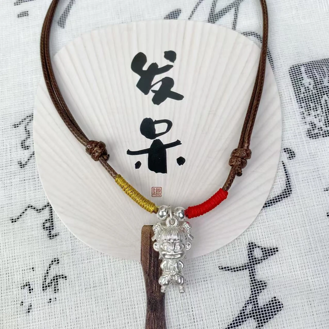 吊坠足银 999银哪吒吊坠项链 足银项链