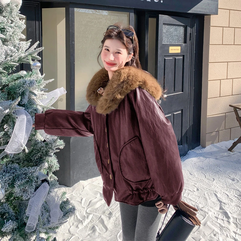 潮流炸街皮衣派克服2025冬季新款复古港风松弛感小众韩版加绒外套