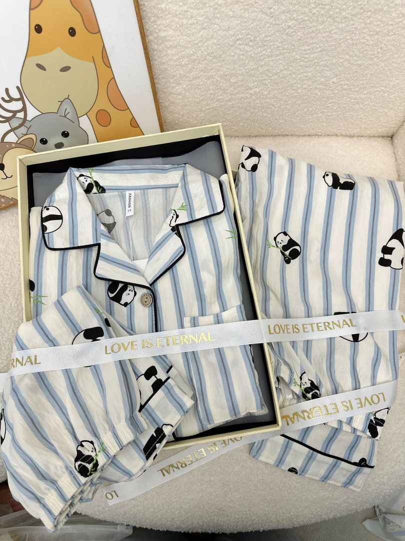 儿童居家服套装夏季男童睡衣薄款三件套开衫卡通图案可爱睡衣