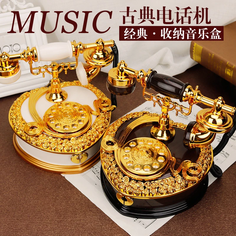 【新疆包邮】轻奢古典风创意拨盘老式电话机音乐盒生日礼物音乐盒