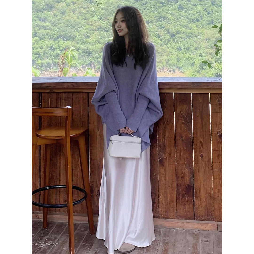 紫色小香风毛衣女秋季穿搭2025新款高级感针织衫上衣半身裙套装
