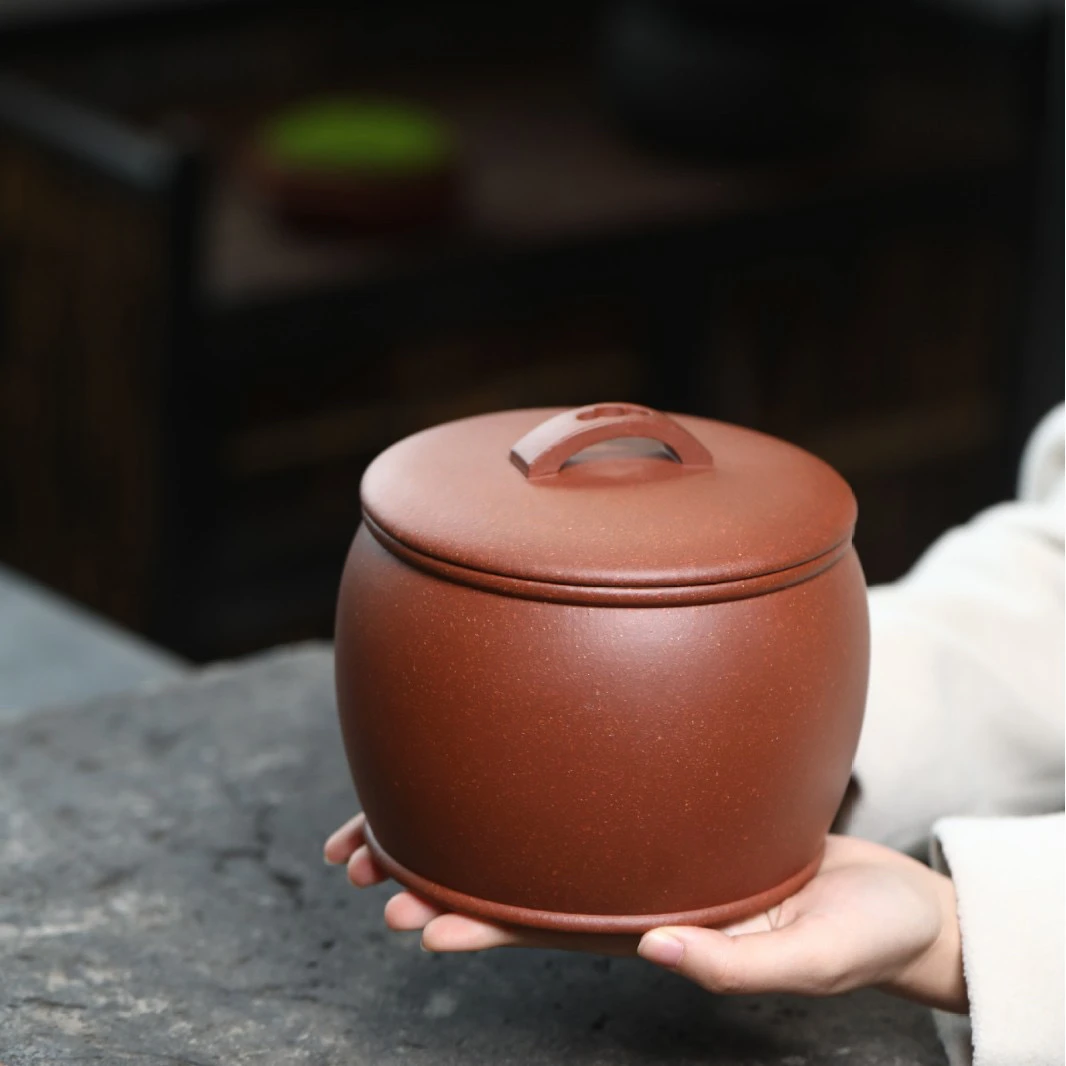紫砂汉瓦茶叶罐宜兴手工降坡泥醒茶家用密封储存罐