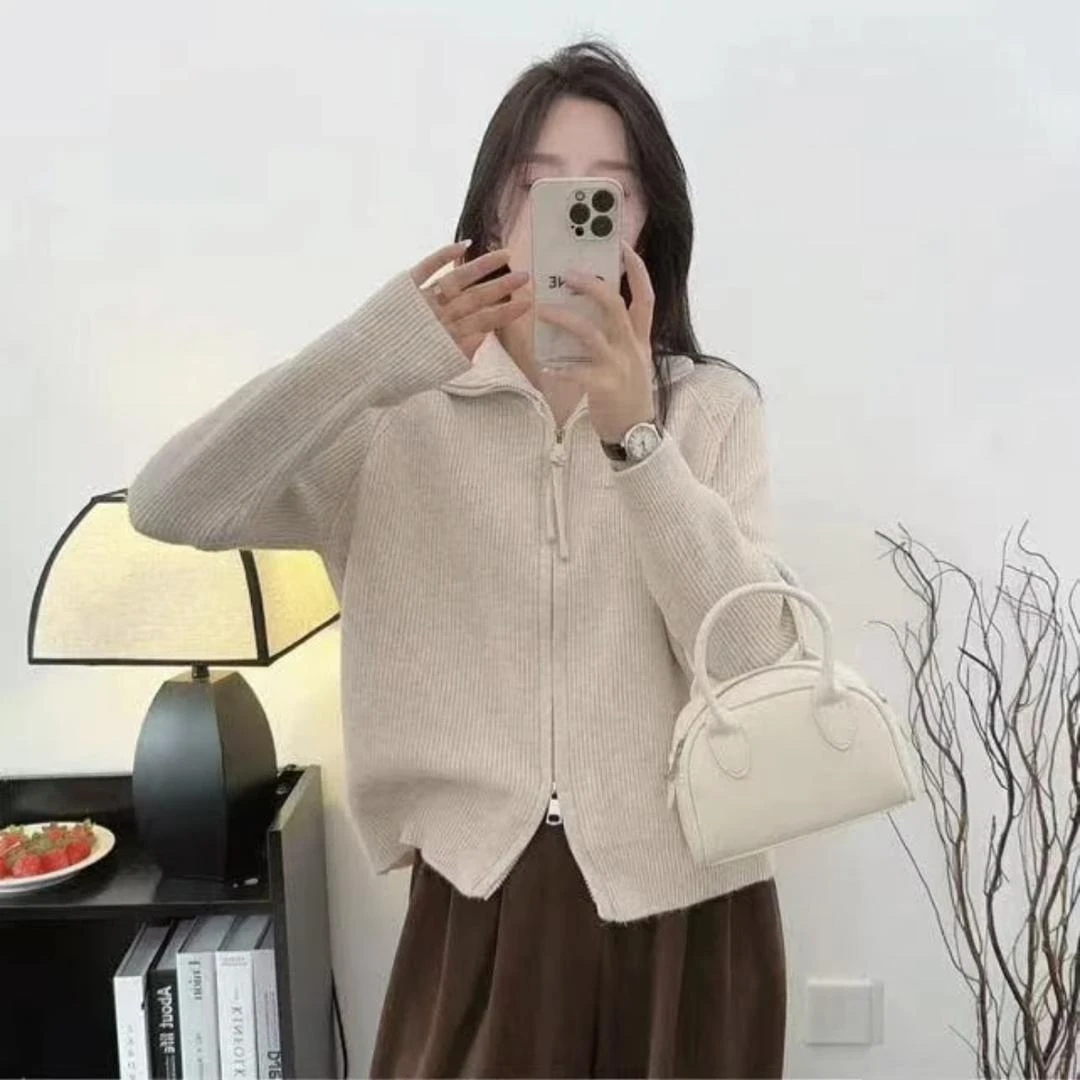 2025新款拉链打底立领女式毛衣针织百搭开衫