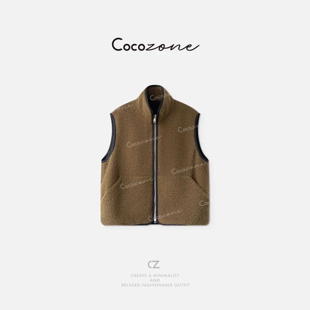 COCO ZONE刘一一“呼伦马甲”绵羊毛混纺立领老钱风马甲 CD1A1298