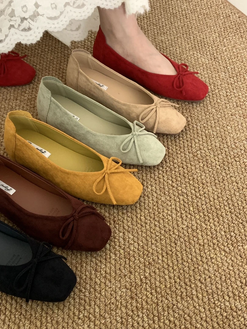 H 3050-1 绝美内增高3CM绒面芭蕾舞单鞋复古方头气质蝴蝶结单鞋