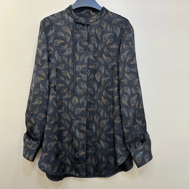 重磅香云纱复古印花衬衫女长袖时尚百搭显瘦文艺碎花桑蚕丝上衣