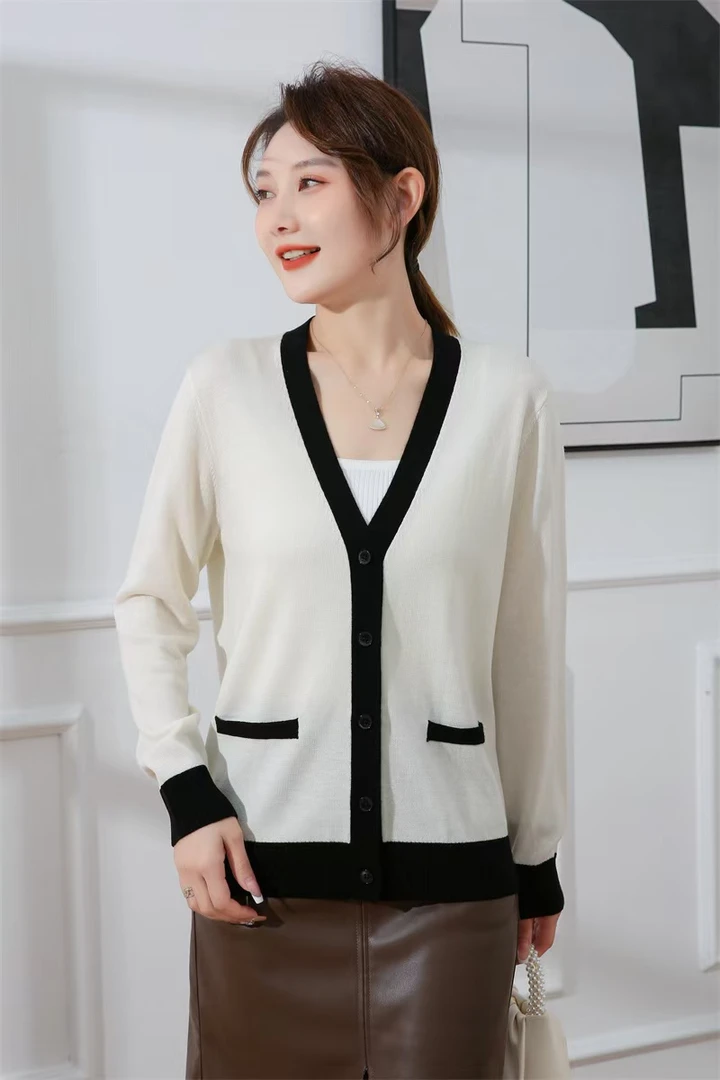 968098欧货女装新款温柔知性百搭时尚显瘦纯羊毛针织开衫打底衫