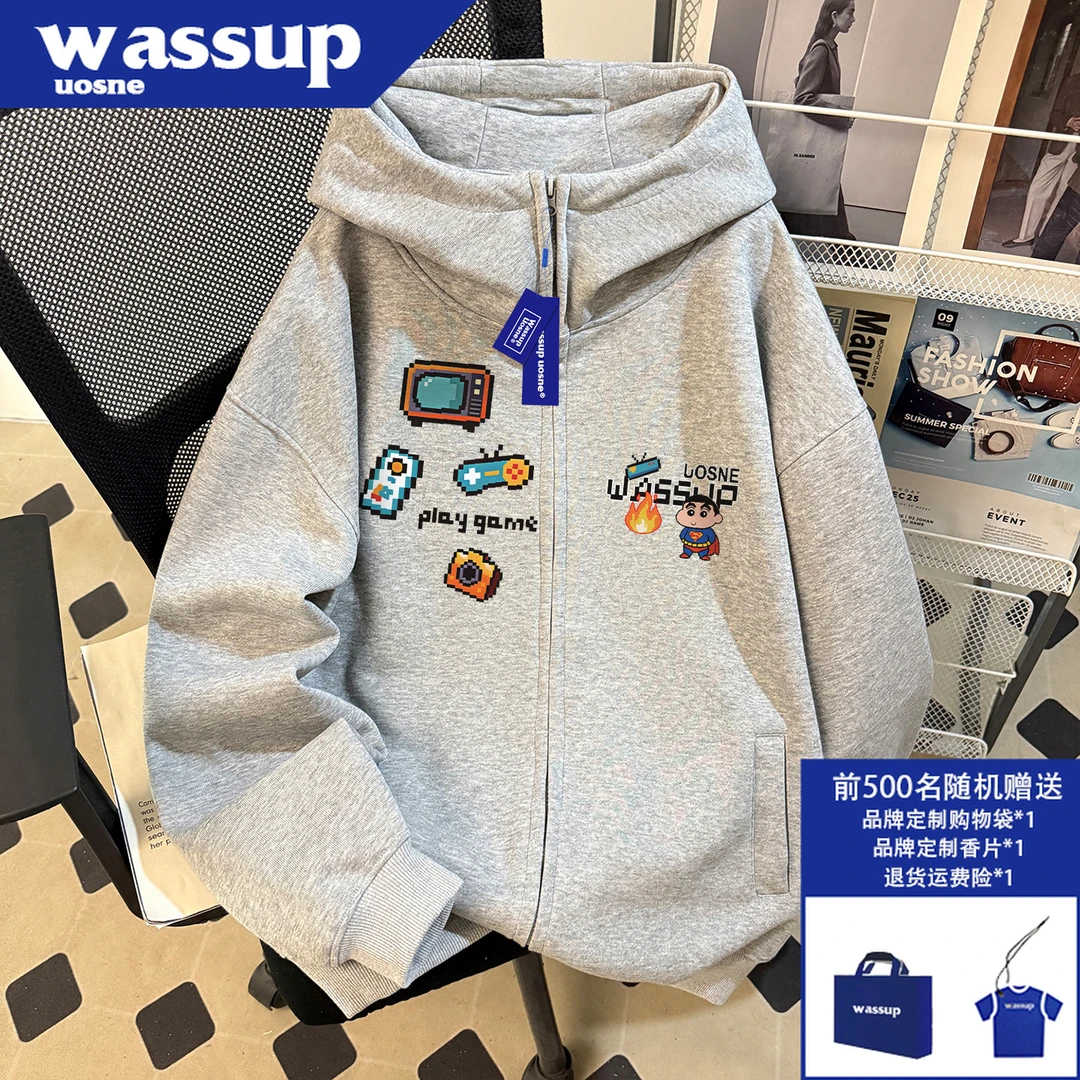 美式街头廓形连帽卫衣男秋季cleanfit嘻哈痞帅慵懒风挺阔短宽外套