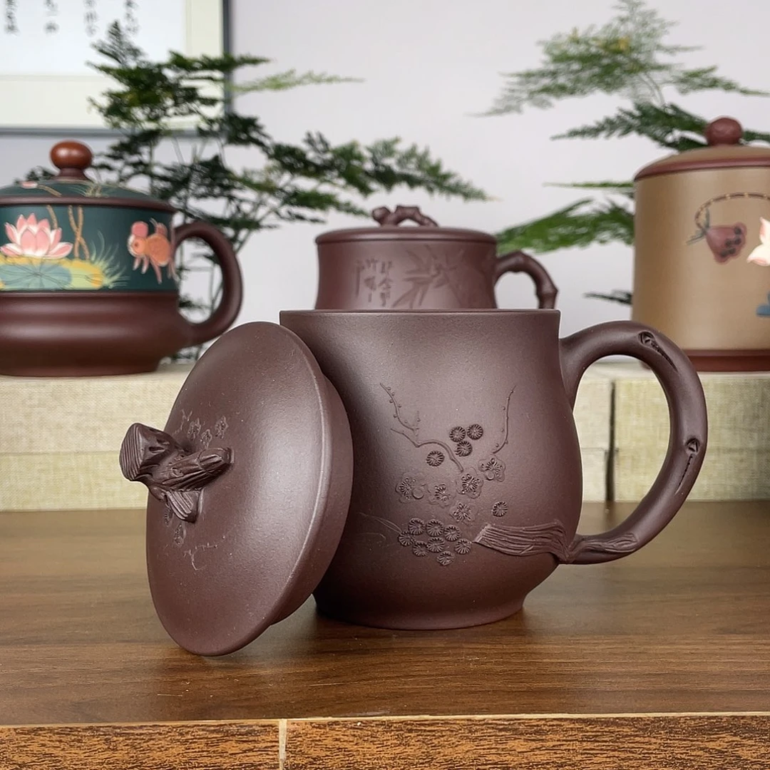 紫砂茶杯岁寒三友400cc