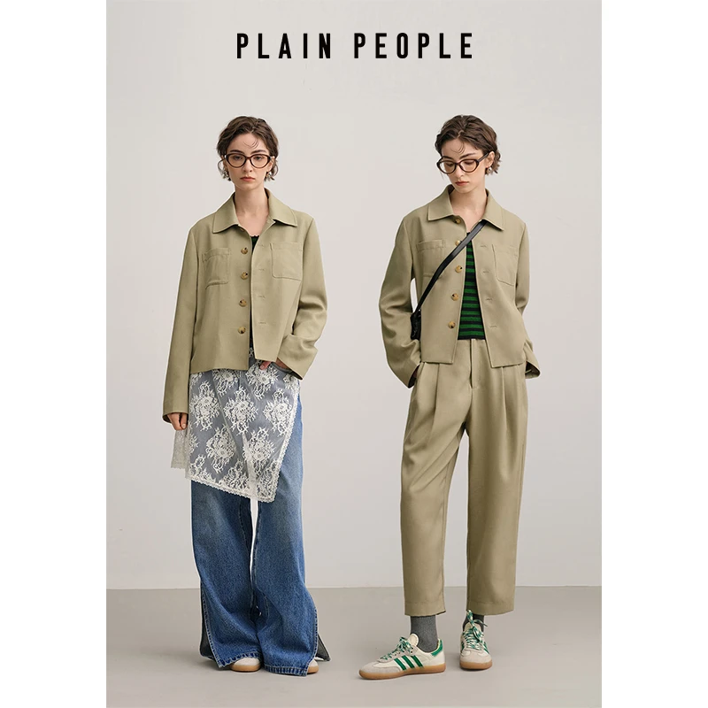 PLAIN PEOPLE【学院轻通勤】文艺休闲翻领夹克短外套女2025春新款