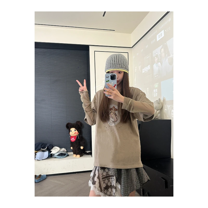 CHACHA【美人鱼印花假两件】休闲时尚百搭印花T恤