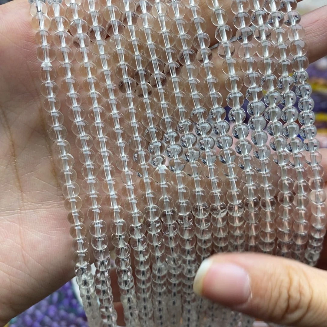 未镶嵌玛瑙/玉髓珠宝半成品一条纯天然白水晶圆珠4.8mm双A