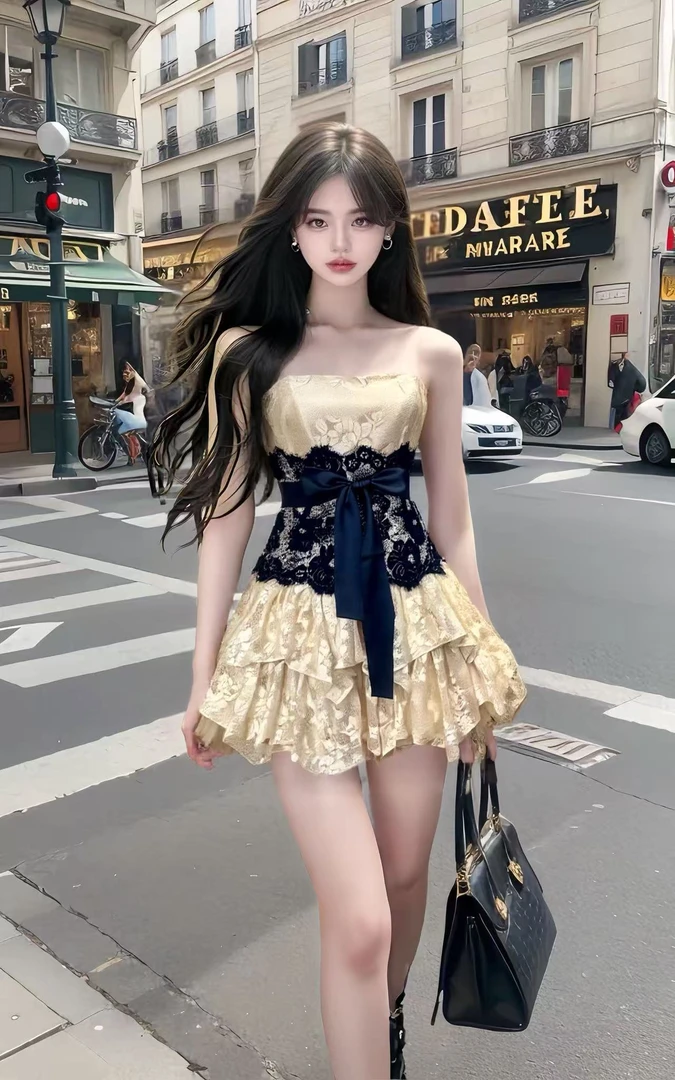 夏季新款时尚一字肩抹胸刺绣设计收腰连衣裙女小众气质显瘦高级感