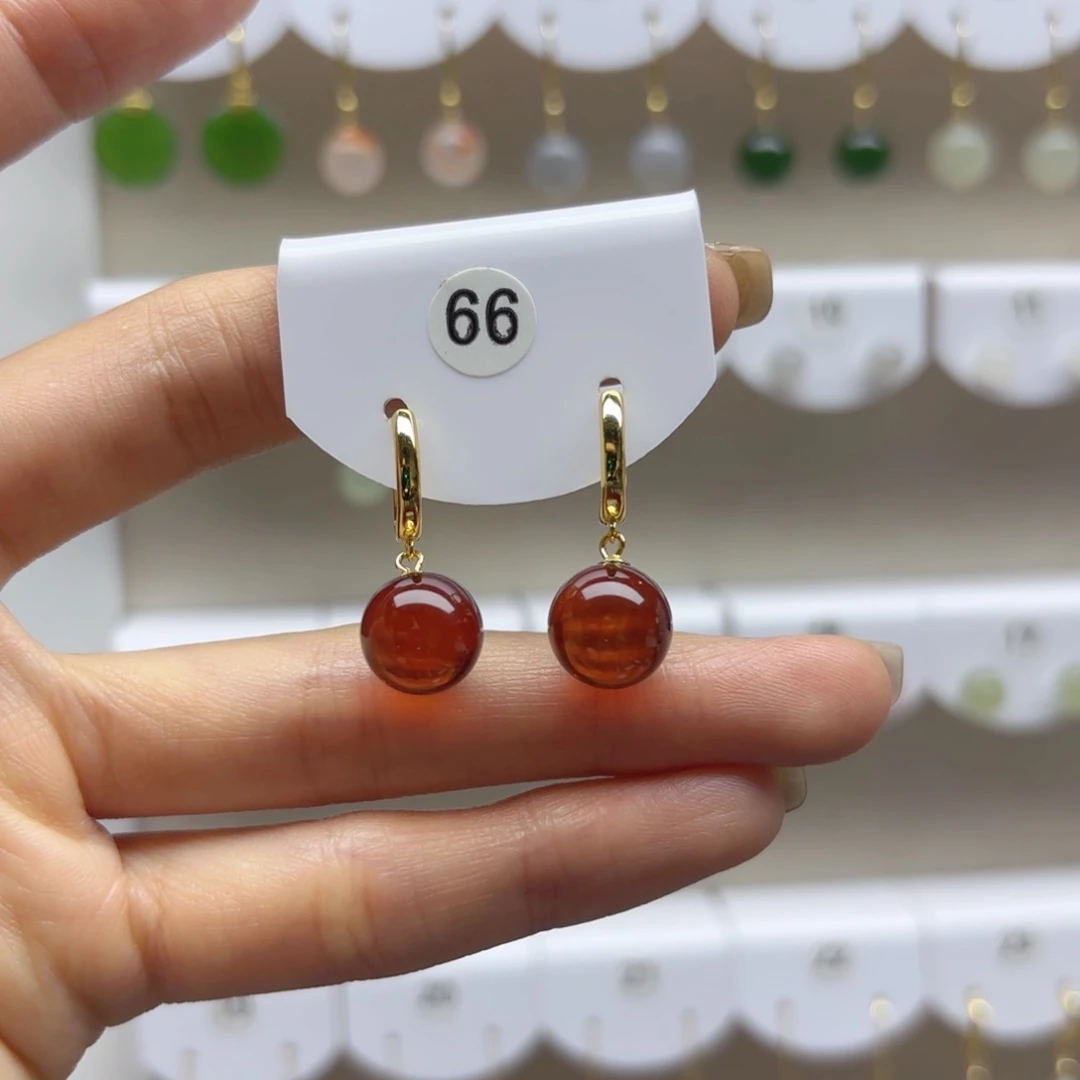 银S925镶嵌血珀耳饰