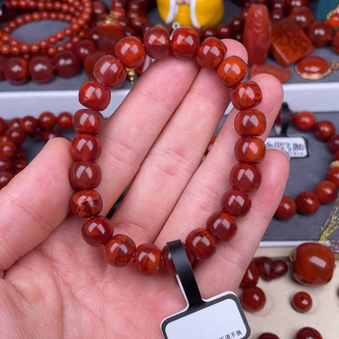 托****南红玛瑙未镶嵌其他10mm瓦西牛血红火焰纹原矿手串