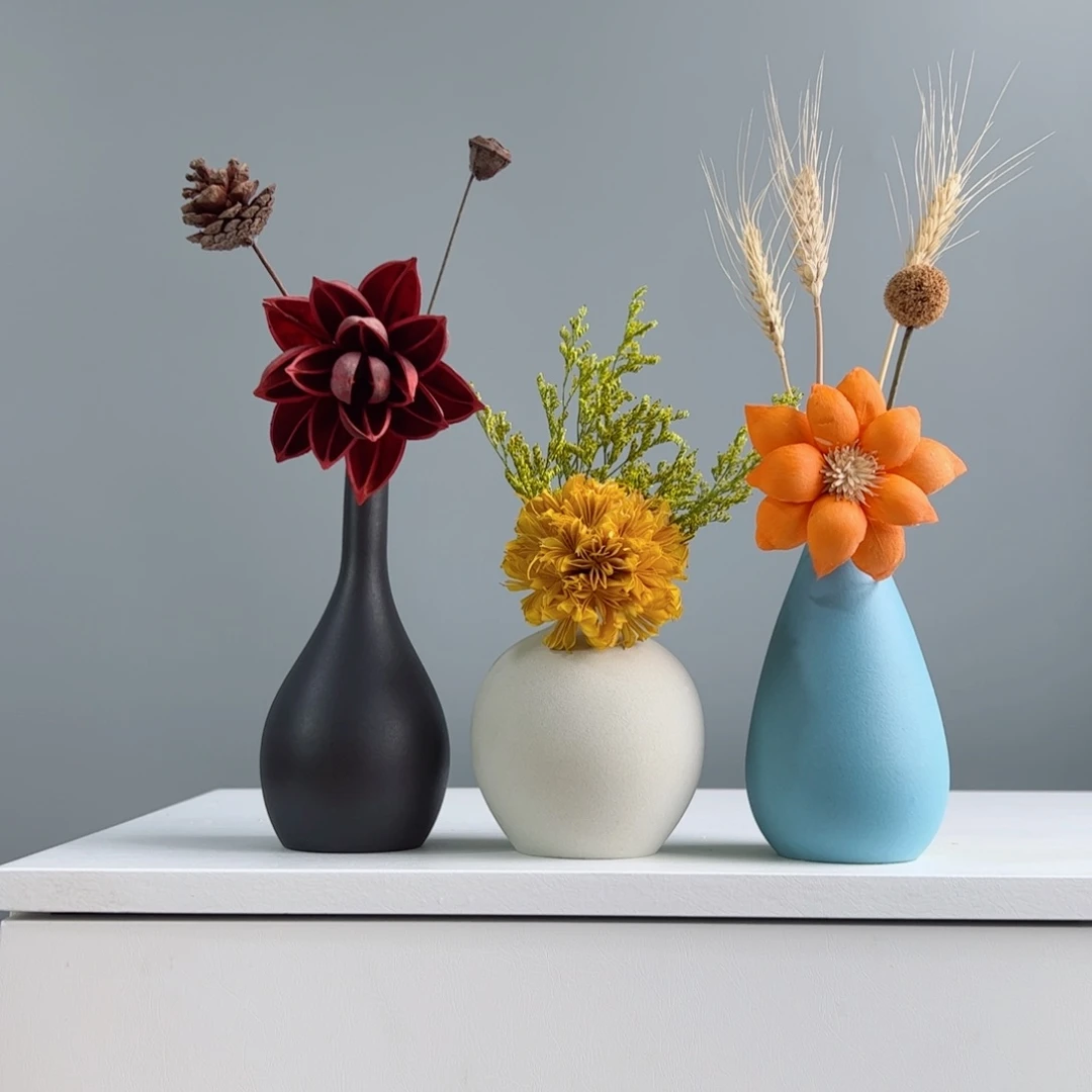 摆件陶瓷小花瓶摆件含花总高约20-30cm