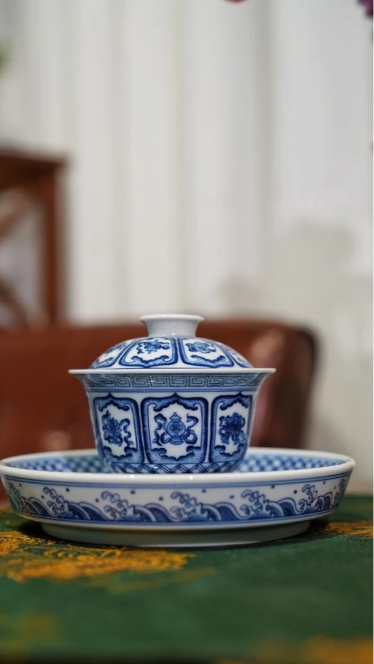 青花八宝套装，盖碗140cc