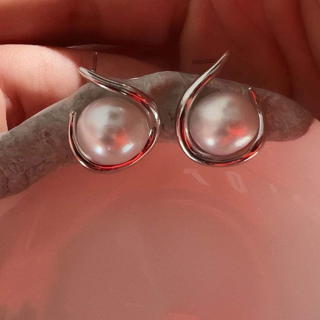 海水珍珠耳饰银S925镶嵌
