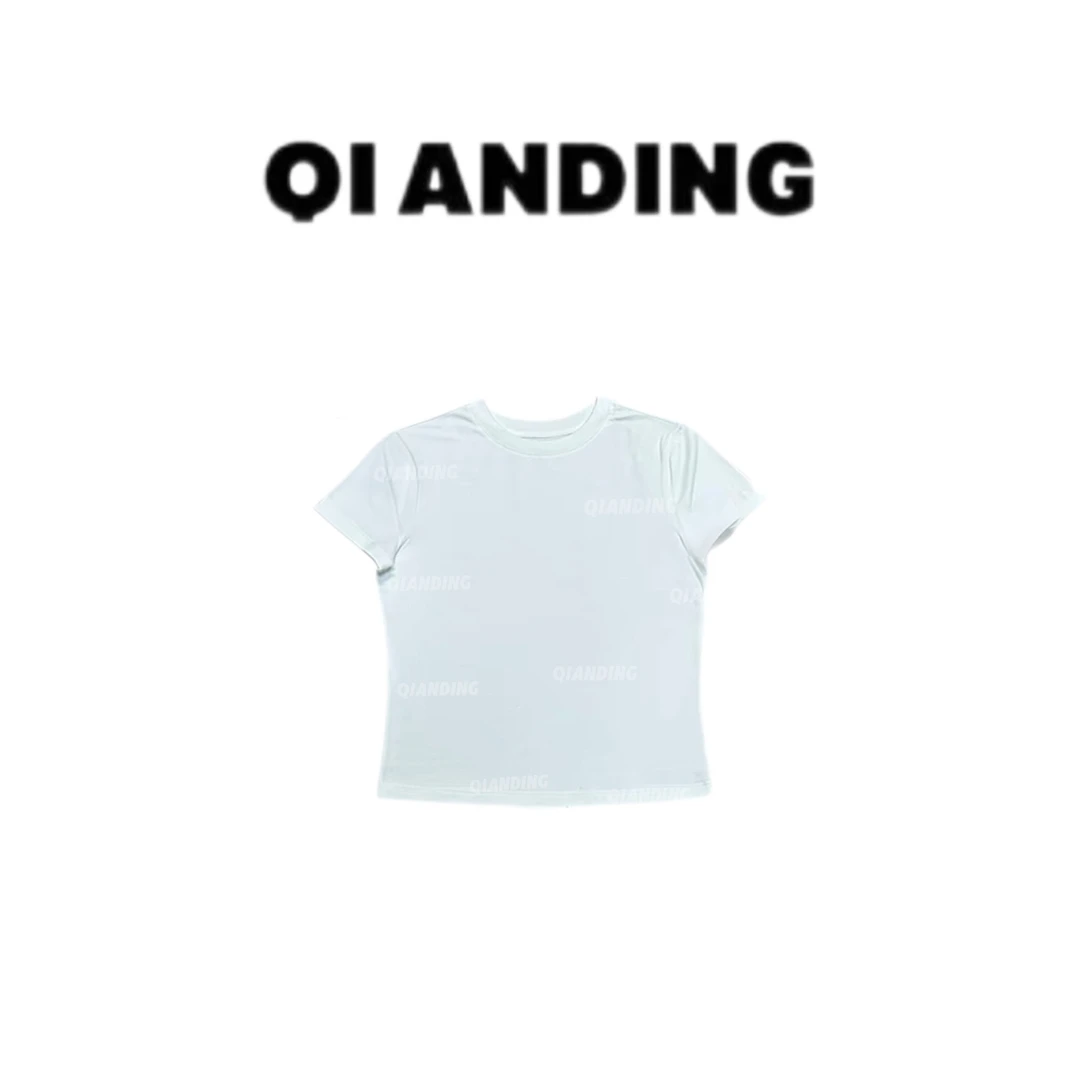 【QIANDING】 基础款‘’小短T‘’净版圆领修身百搭短袖短款小T恤A2565