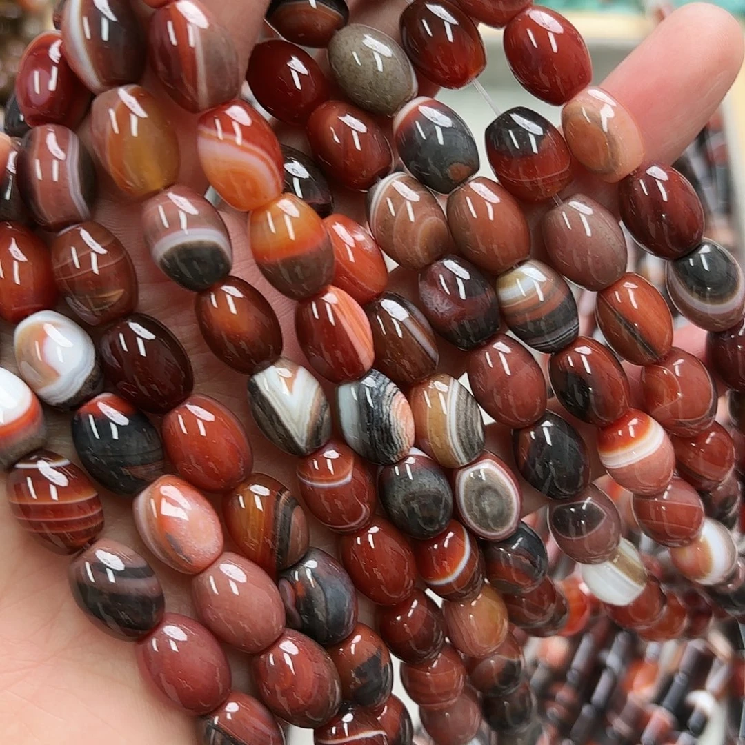 玛瑙/玉髓未镶嵌珠宝半成品10×14梦幻玛瑙枣珠一条