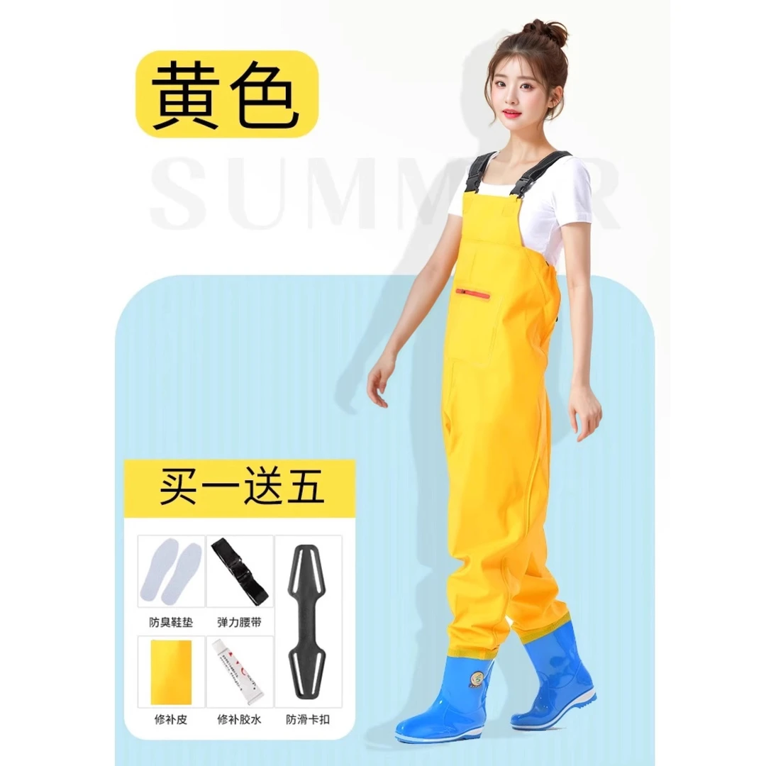 下水裤加厚水鞋连体赶海水库涉水裤皮裤皮叉抓捕鱼防水衣雨裤雨鞋
