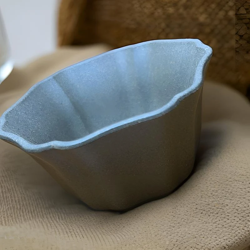 宜兴紫砂主人杯蟹壳青料柴烧杯天青紫砂杯茶杯茶道菊瓣筋纹茶具