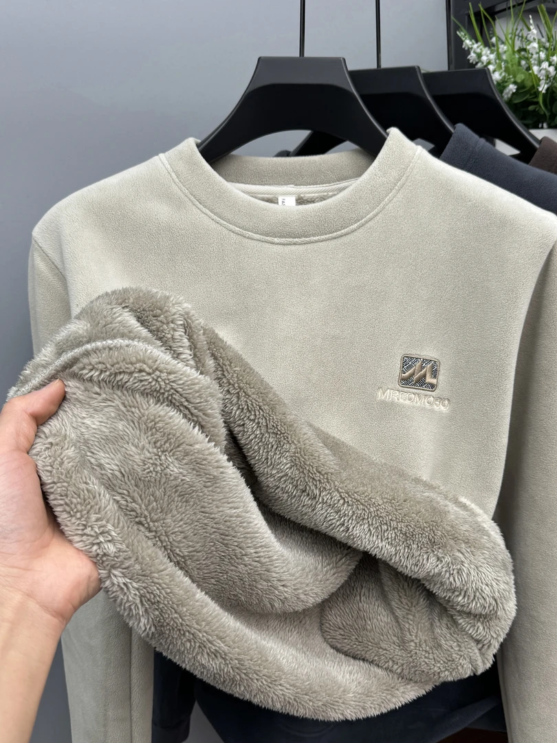 冬季特厚圆领奥粒绒卫衣男士新款加绒加厚保暖抓绒打底衫套头上衣