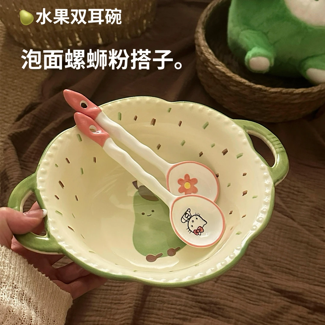 可爱陶瓷睡过双耳汤碗家用大容量泡面螺蛳粉碗学生釉下彩宿舍餐具