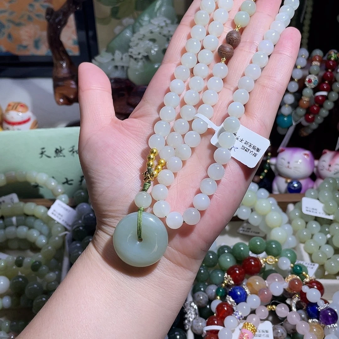 和田玉未镶嵌颈饰晴水+平安扣