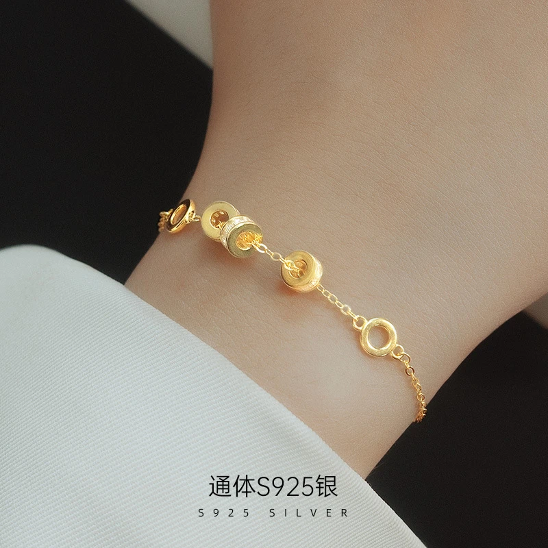 925银手链 S925纯银轻奢高级感小蛮腰圆圈手链女简约百搭幸运手链