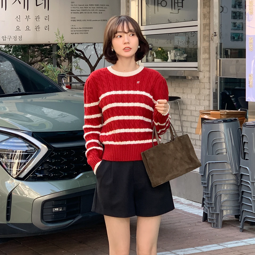 法儿家韩国限定【好运条纹】FS411S066红色条纹毛衣