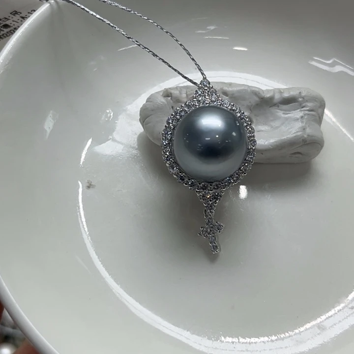银S925镶嵌吊坠(不含链)海水珍珠13-14mm114号