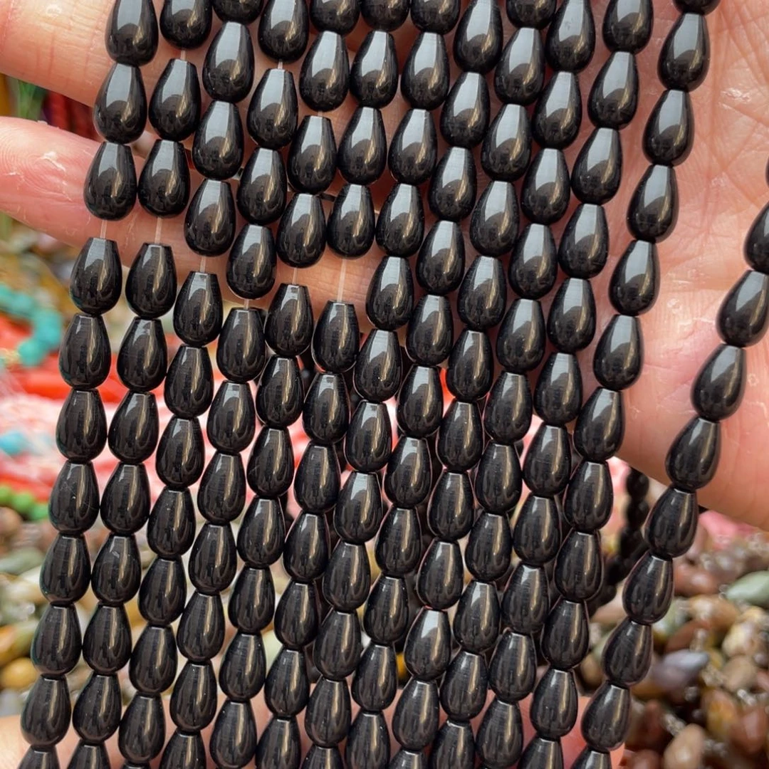 玛瑙/玉髓未镶嵌珠宝半成品黑玛瑙水滴1条卡6*9