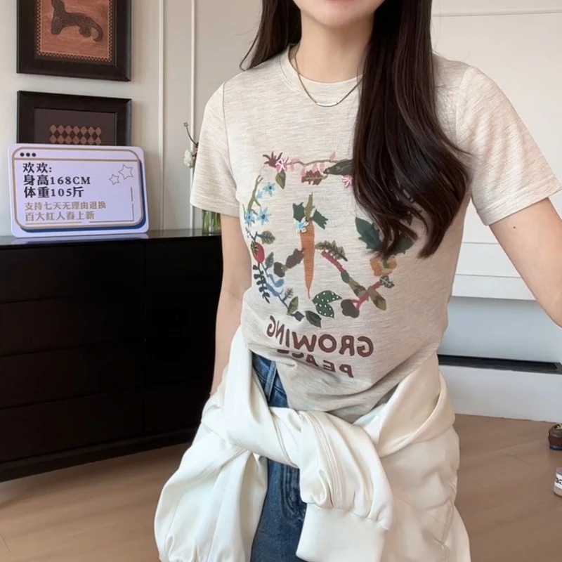 2025夏季新款小清新休闲减龄小众百搭显瘦圆领短袖T恤LK2502298
