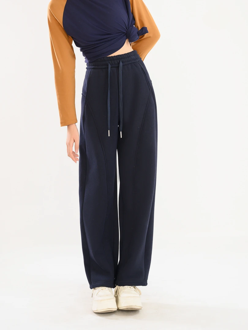 【拉链款九片拼接】弯刀裤冬季超厚绒拼接微弹力女士卫裤风长裤纯色