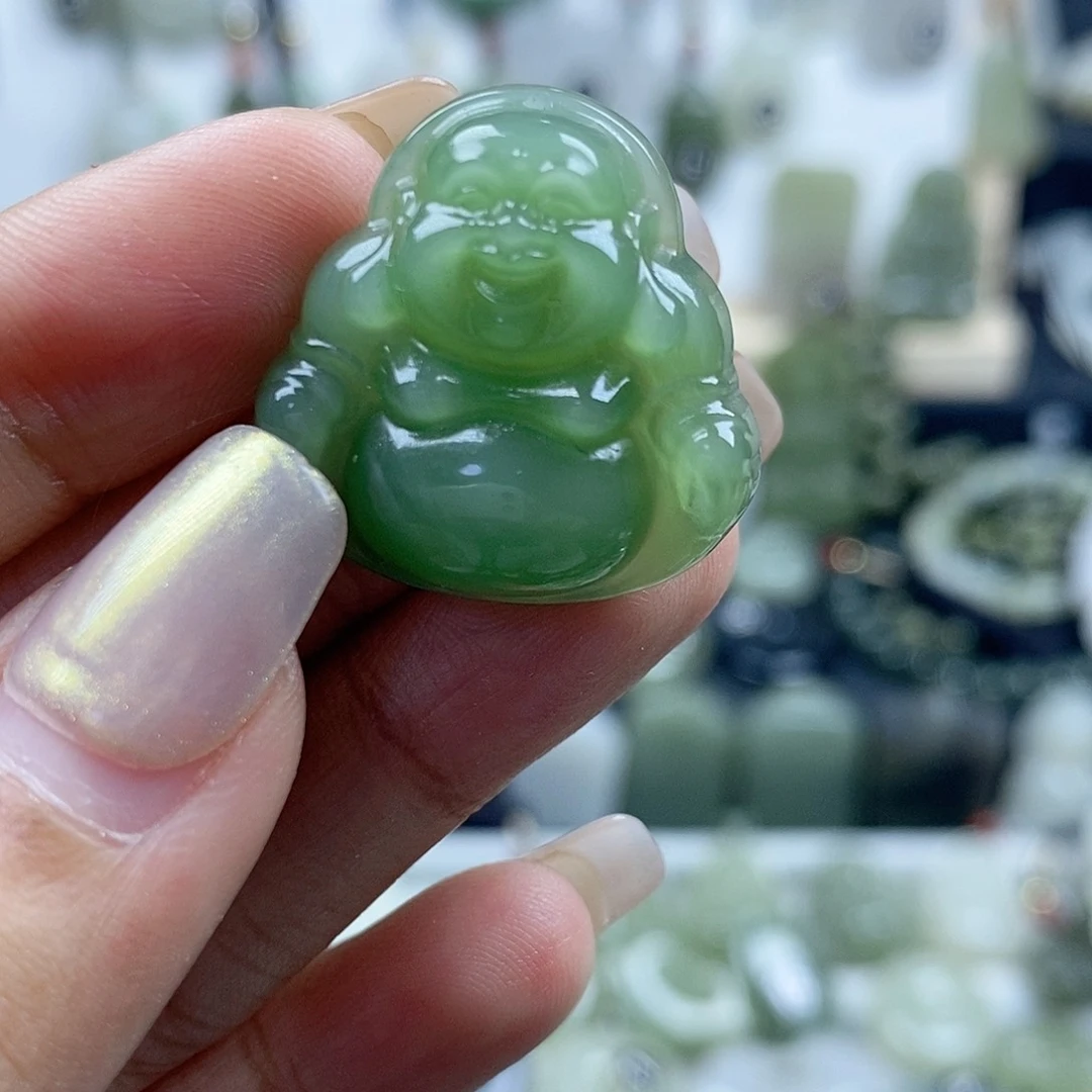 和田玉未镶嵌颈饰碧玉佛公25mm