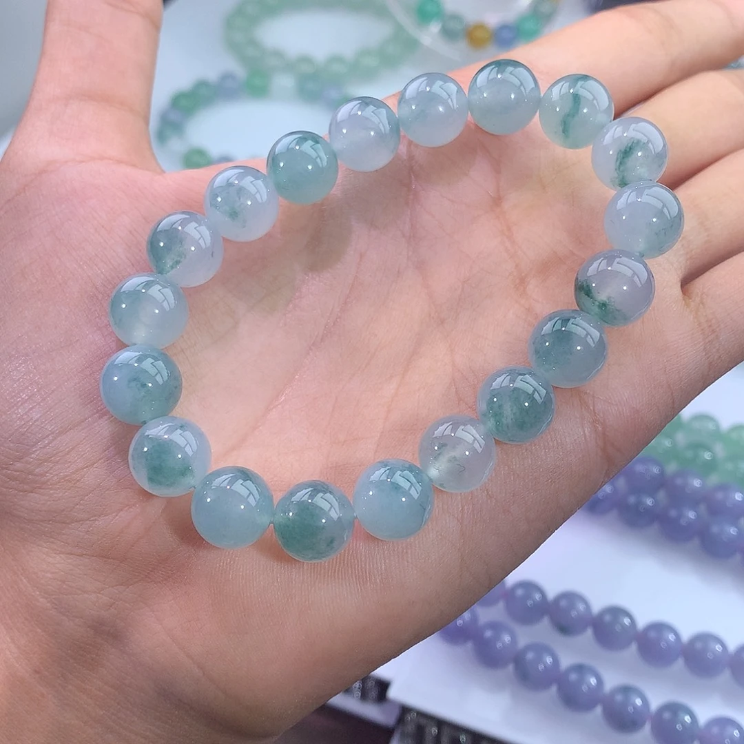 未镶嵌手链翡翠冰飘蓝花手串
