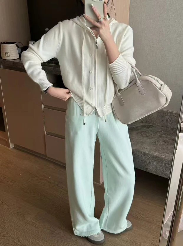 春季新款连帽针织开衫宽松百搭纯色毛衣外套3200